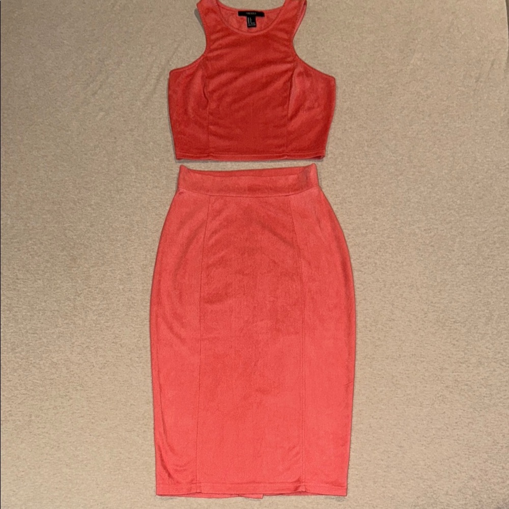 Forever 21 Faux Suede Pink Midi Pencil Skirt Set